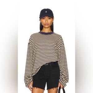 Lioness Navy and Cream Striped Long Sleeve Top